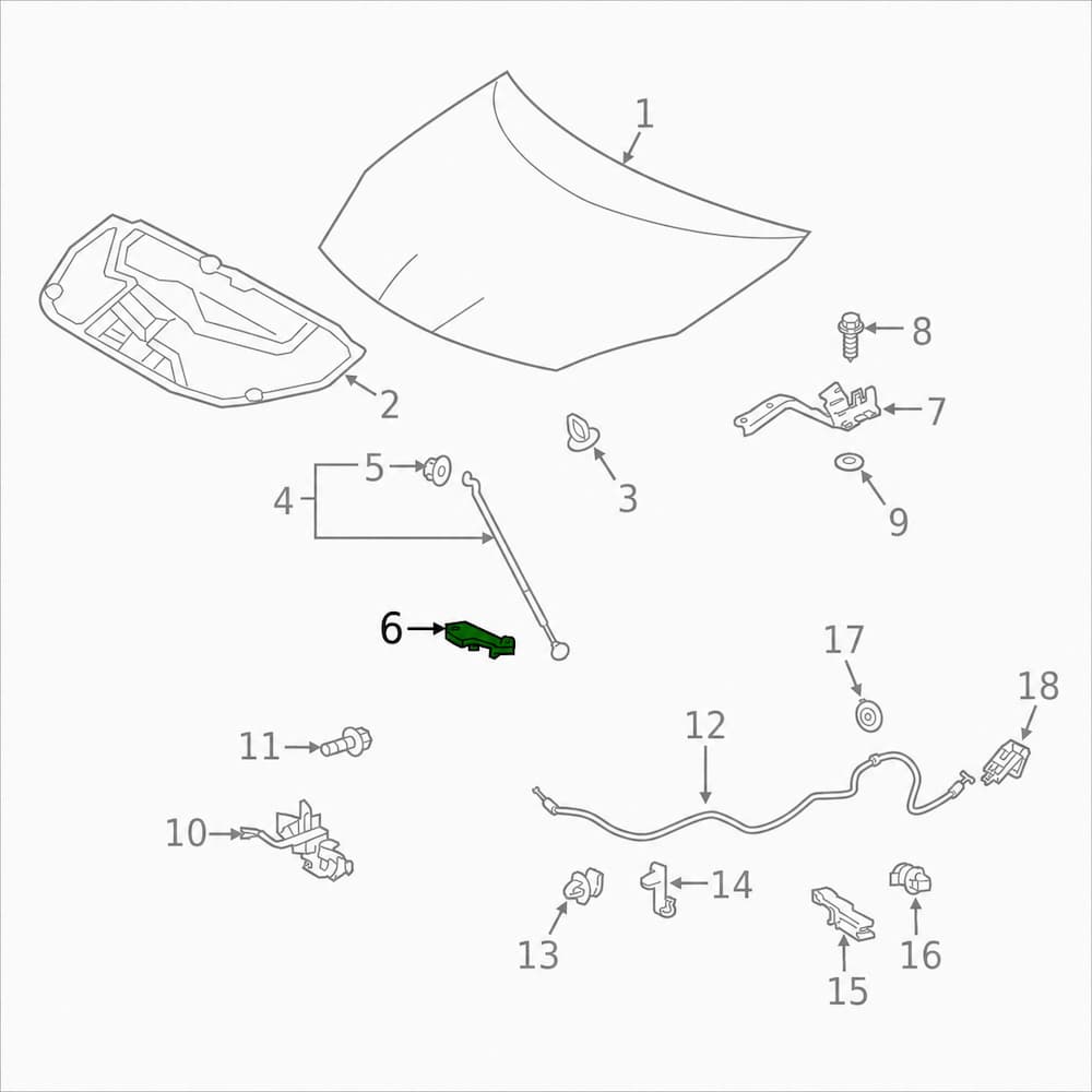 Schemă suport tijă capotă Toyota Prius V 2012–2017, reper 53452-47020